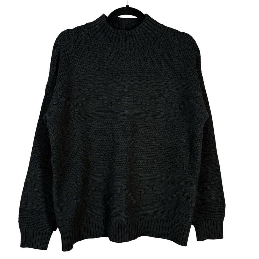 Pink Clover Gabriel Mock Neck‎ Textured Black Large Sweater